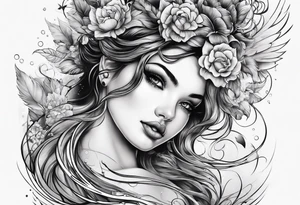 girl comfortably floating above water tattoo idea