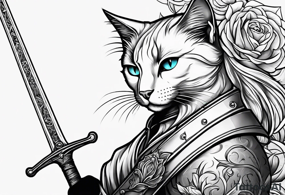 Black cat and sword tattoo idea