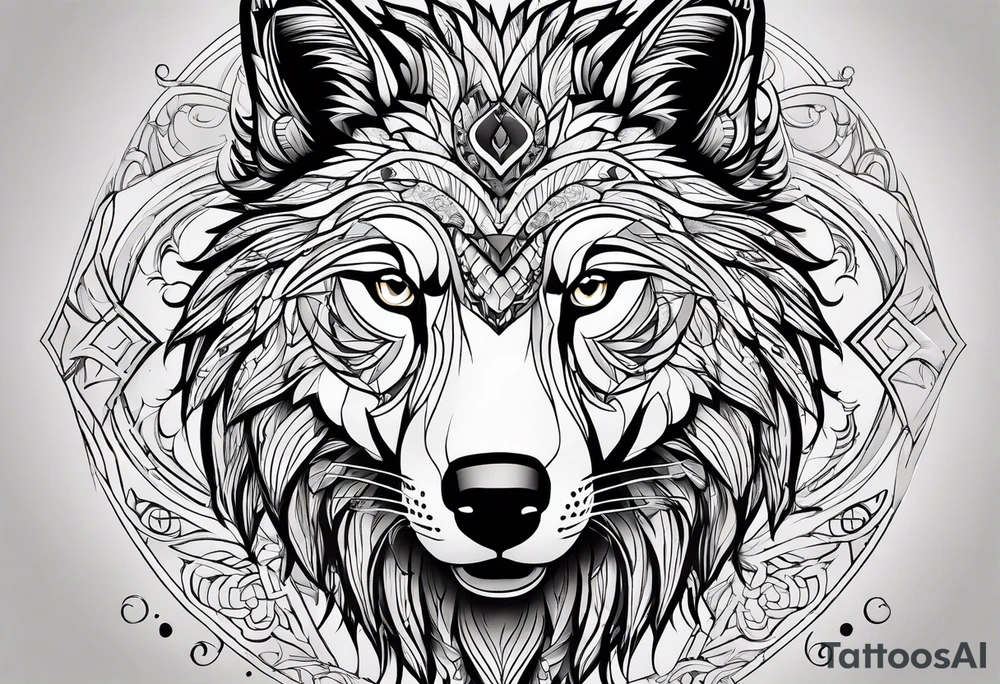 Leão poderoso e majestoso com águia poderosa e observadora juntamente com lobo solitário no braço todo tattoo idea