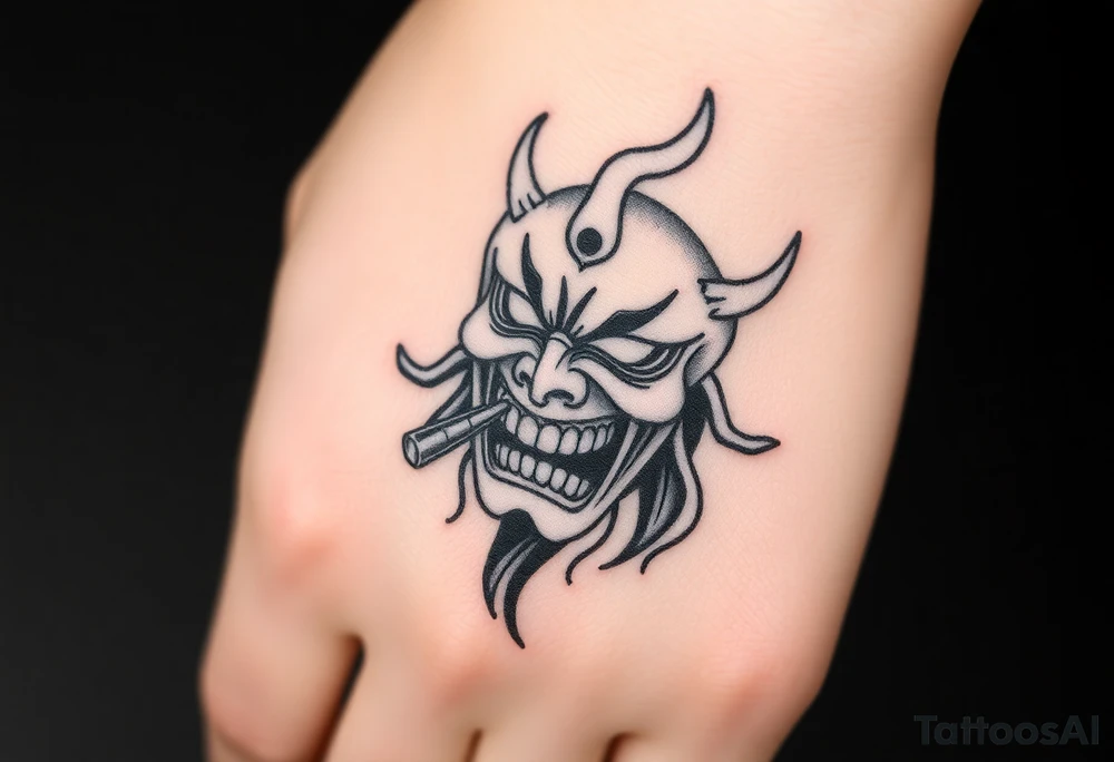 A Japanese mask that screams in pain tattoo idea