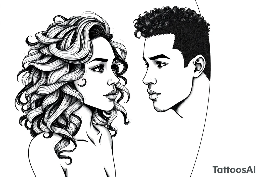 curly haired woman and African American man tattoo idea