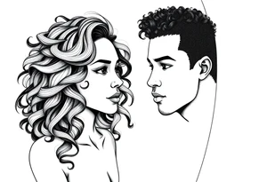 curly haired woman and African American man tattoo idea