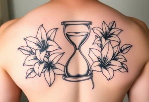 Hourglass and lillies, realistic, black and white tattoo idea