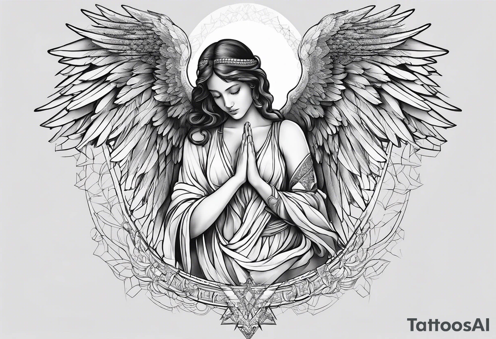 Angel with prayer hands tattoo idea