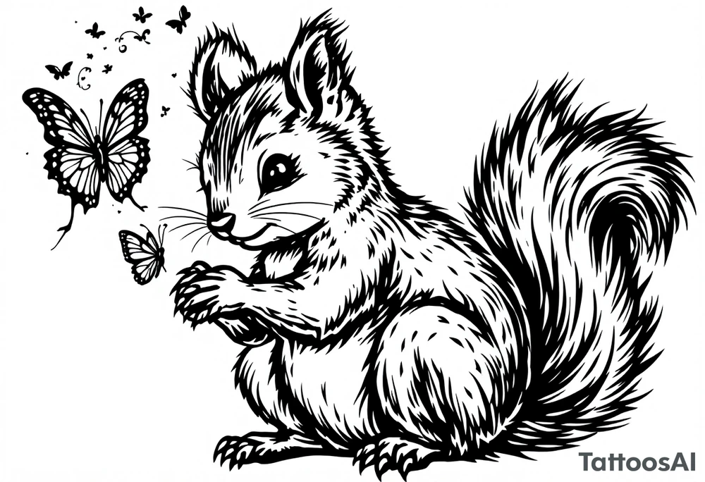 A Squirrel with a butterfly in hands tattoo idea