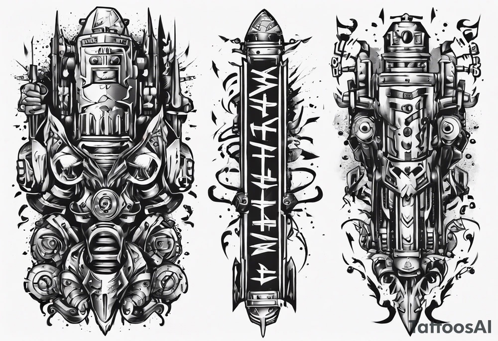 vertical heathen robotic wording tattoo idea