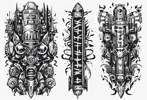 vertical heathen robotic wording tattoo idea