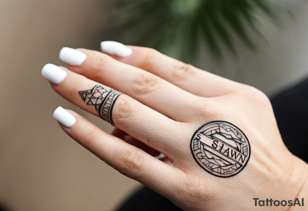 Name Shawn on ring finger tattoo idea