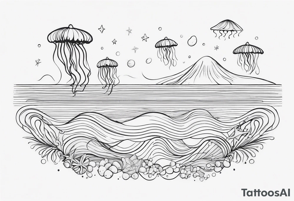 Ocean/waves, with/jellyfish/starfish/shells, for woman’s wrist tattoo idea Ocean/waves, with/jellyfish/starfish/shells, for woman’s wrist tattoo idea