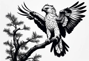 Harpy eagle perched on a branch tattoo idea
