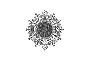 zodiac symbols and Norse runes within ornate clockwork mechanism tattoo idea