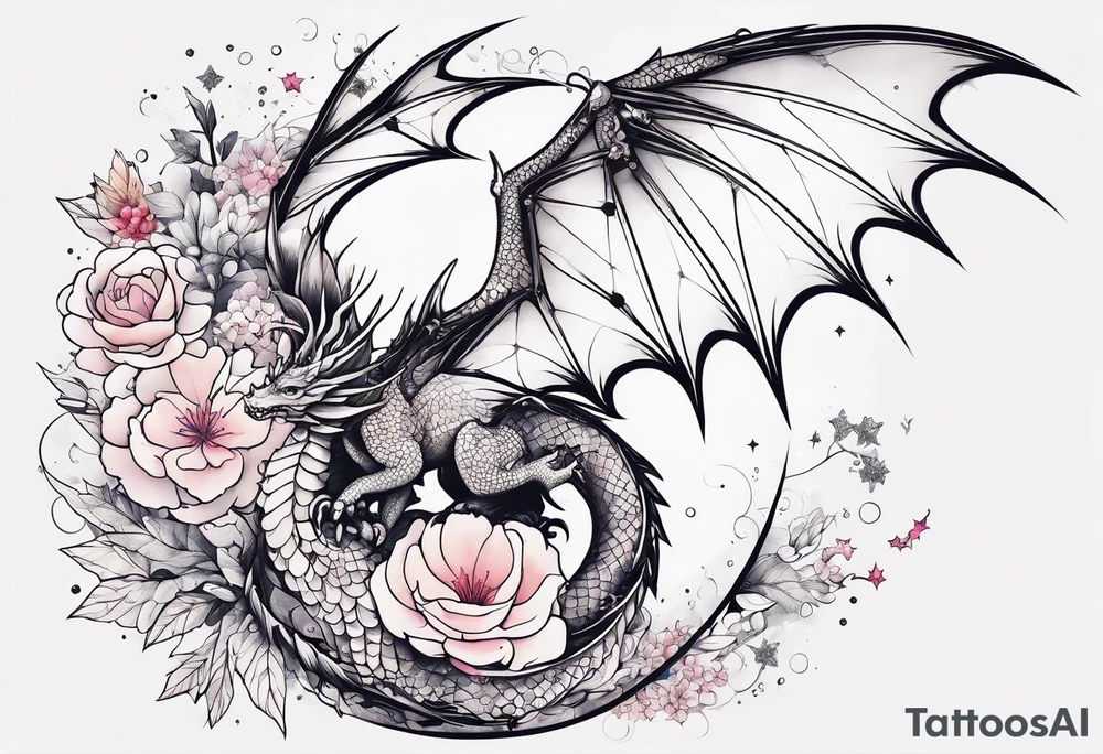 Constellation, wing , snow , cross , dragon female japan kawaii , flower tattoo idea