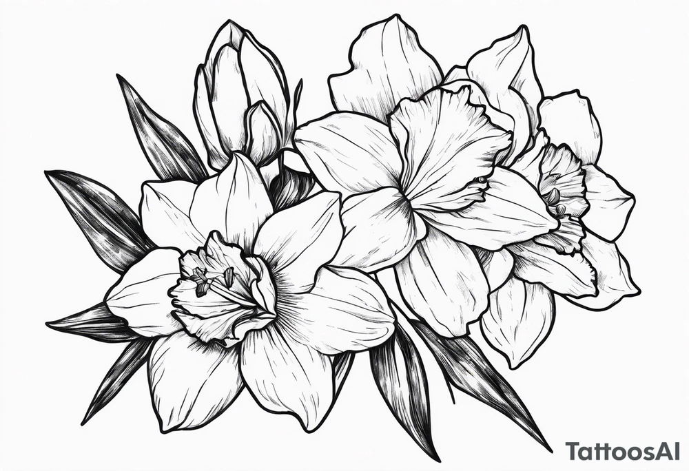 Larkspur and narcissus bouquet tattoo idea
