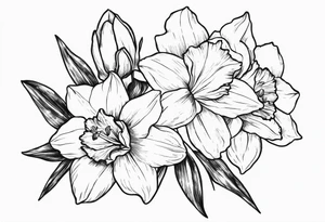Larkspur and narcissus bouquet tattoo idea
