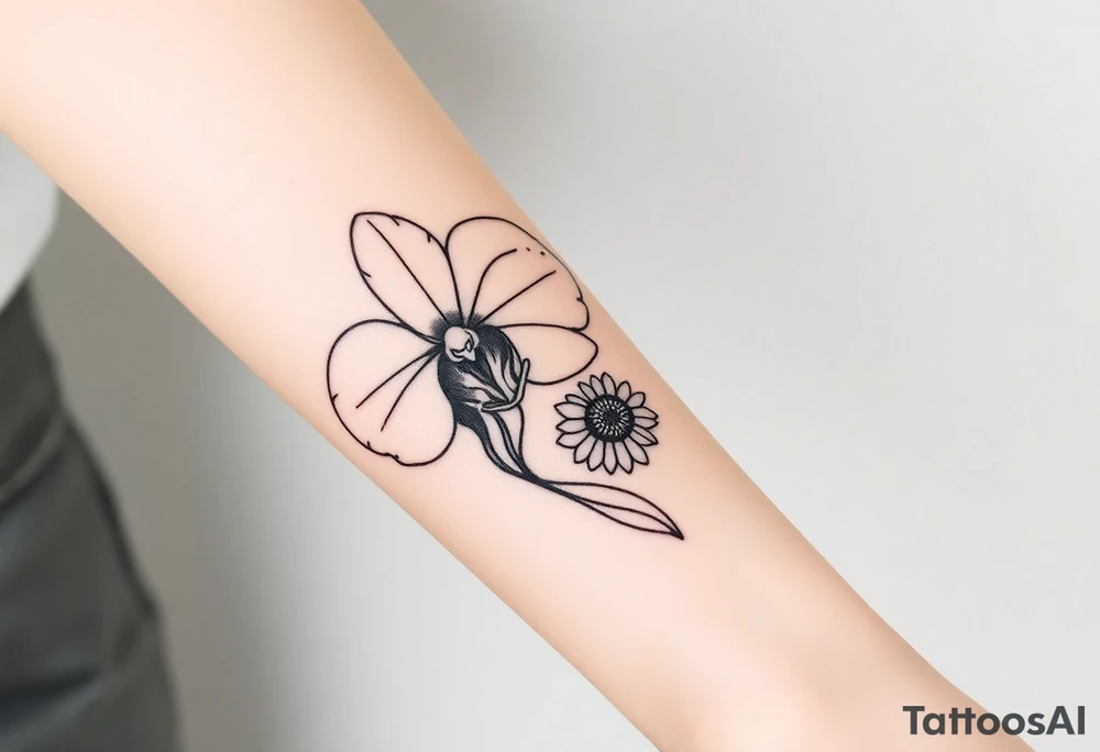 Orchid and sunflower tattoo idea