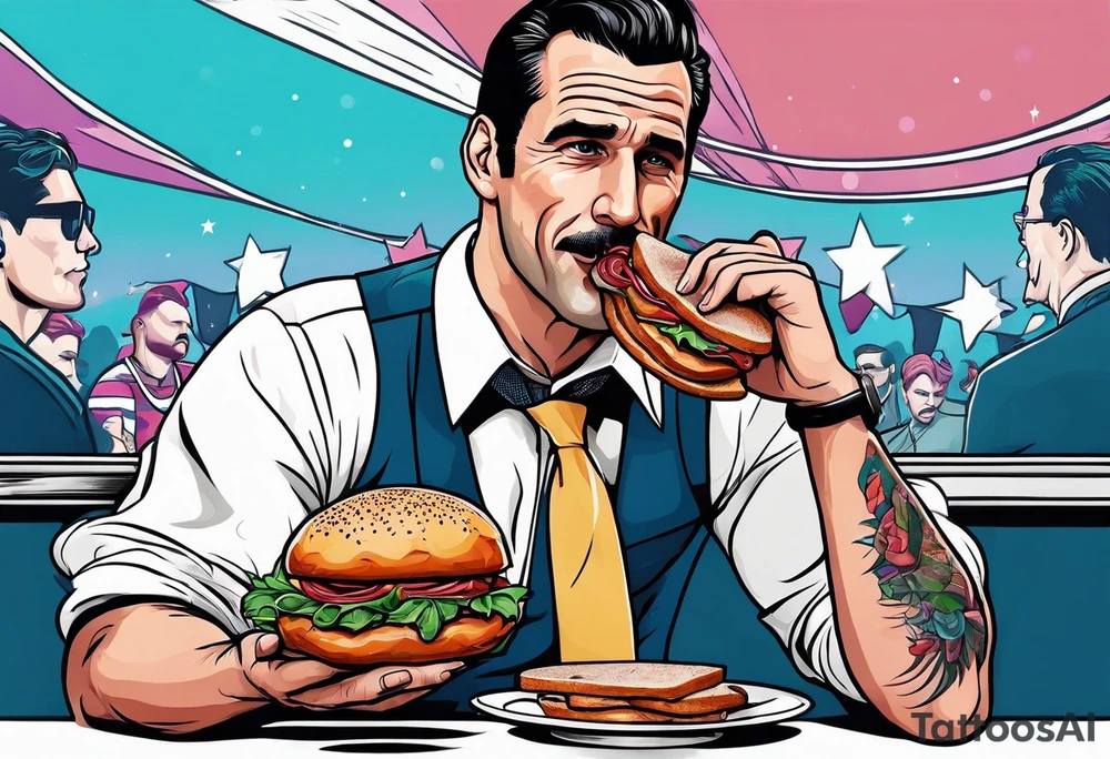 Don Draper eating a ham sandwich at a basketball game tattoo idea