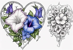 Morning glory and larkspur outlining a heart tattoo idea
