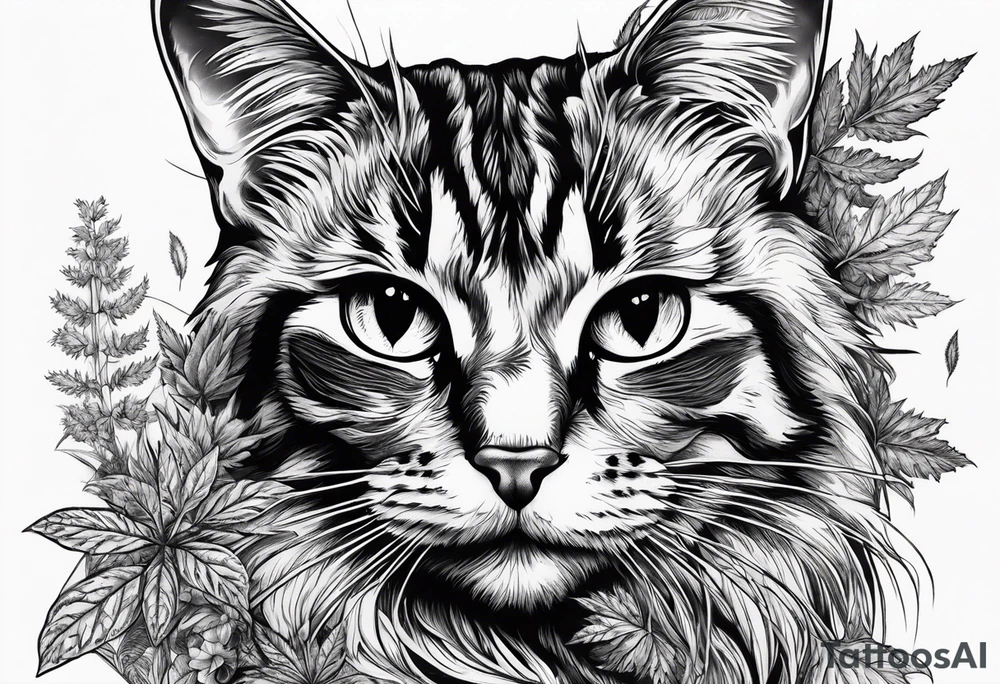 Cats and weed but in fine line and very detailed work tattoo idea