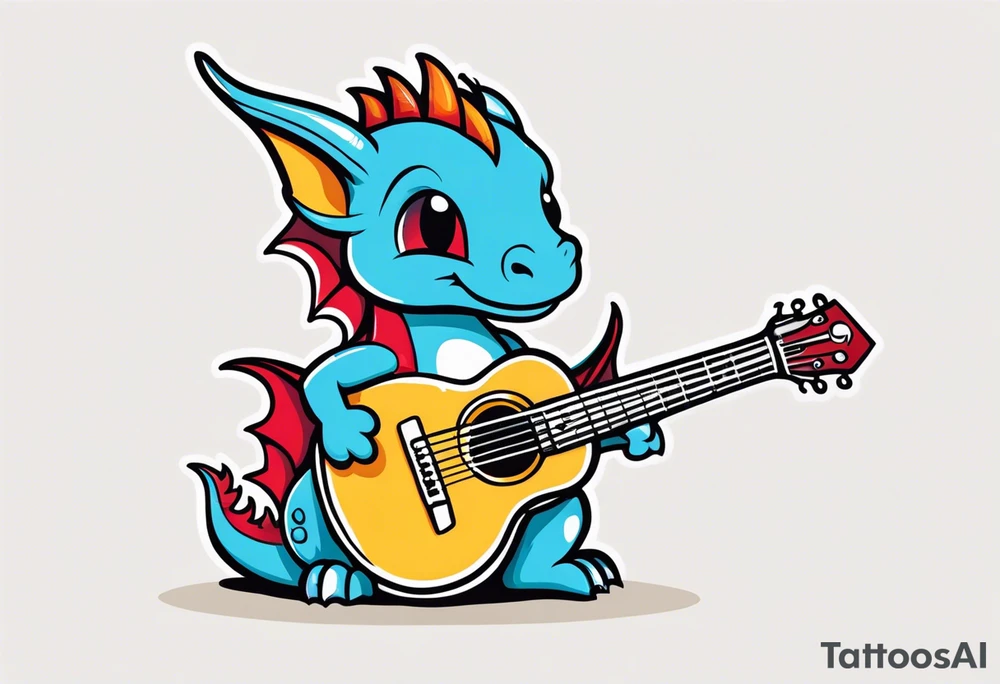 baby dragon with guitar tattoo idea