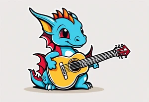 baby dragon with guitar tattoo idea