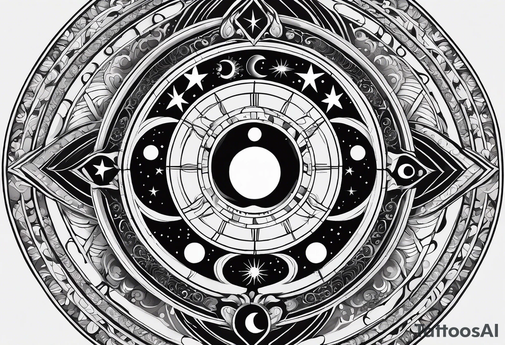 Astrology, Cancer, Natal Chart, symbolic, vision, yin yang, the moon, the sun, Uranus, Pluto, spiritual third eye, mystical armband tattoo idea