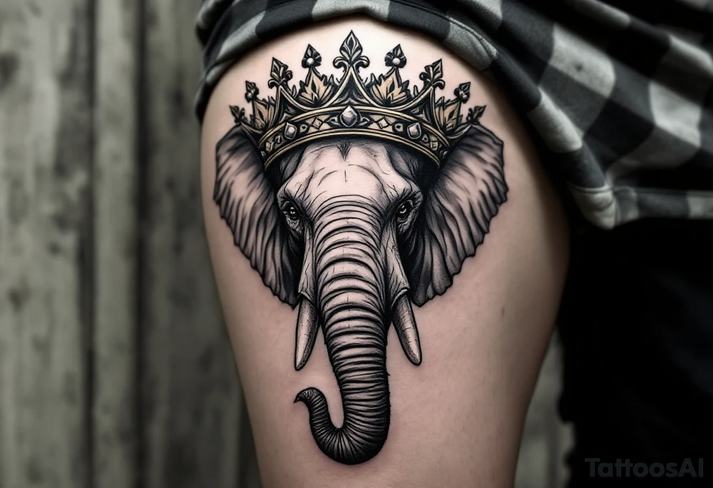 Elephant with crown tattoo idea