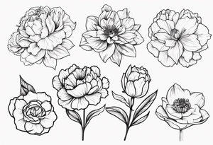 8 flowers bouquet carnation daffodil rose peony daphnee dahlia desiree daisy tattoo idea