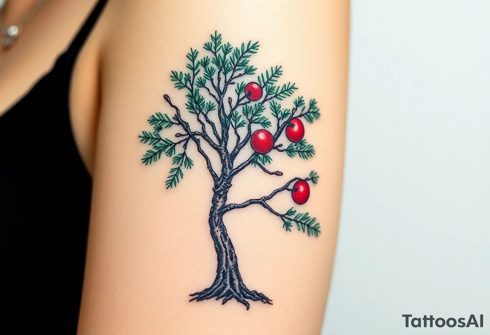 Tree tattoo. Cedar pine cherry. Upper arm. tattoo idea