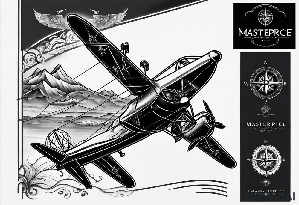 compass airplane tattoo idea