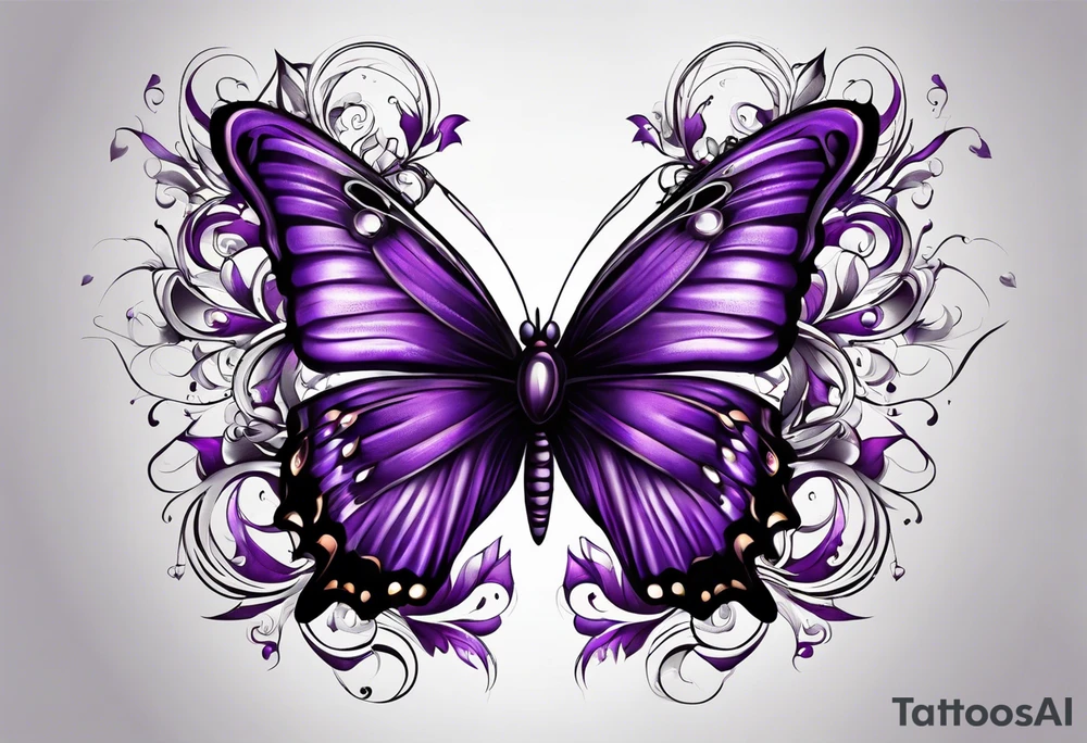 Purple butterfly flying tattoo idea