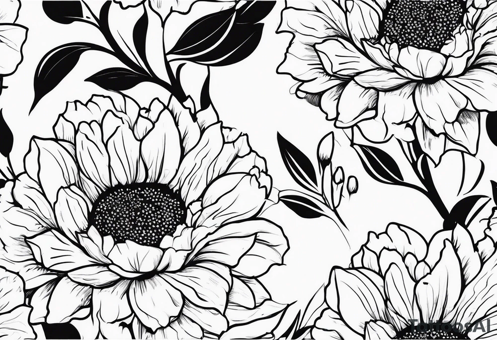 Sunflower,spray rose,carnations tattoo idea
