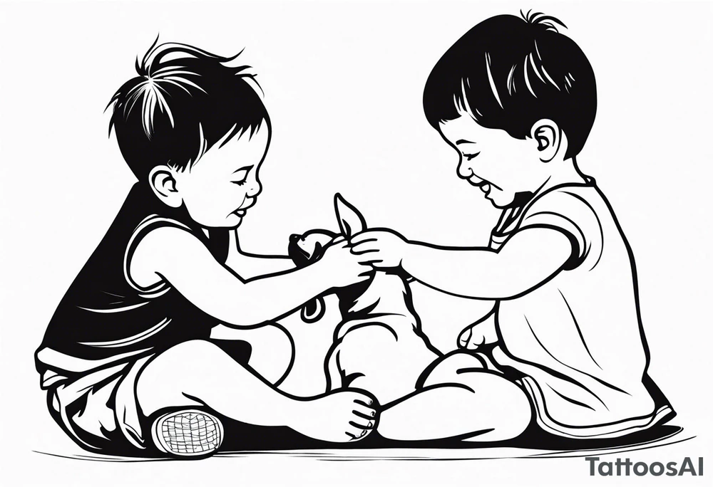 child playing happily with puppy tattoo idea