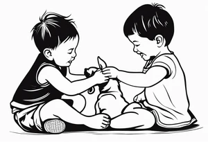 child playing happily with puppy tattoo idea