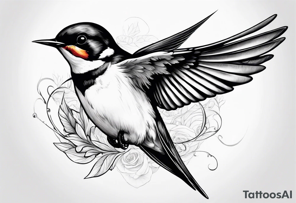 realistic swallow with open wings tattoo idea