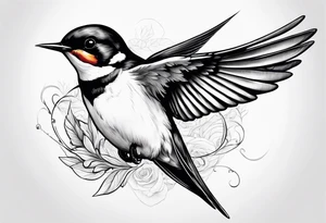 realistic swallow with open wings tattoo idea