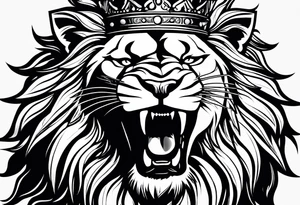 lion with a crown and sparkling eyes and mouth open teeth showing and blood coming out tattoo idea