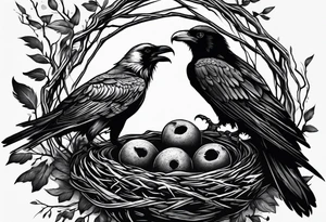 raven and osprey sharing nest tattoo idea