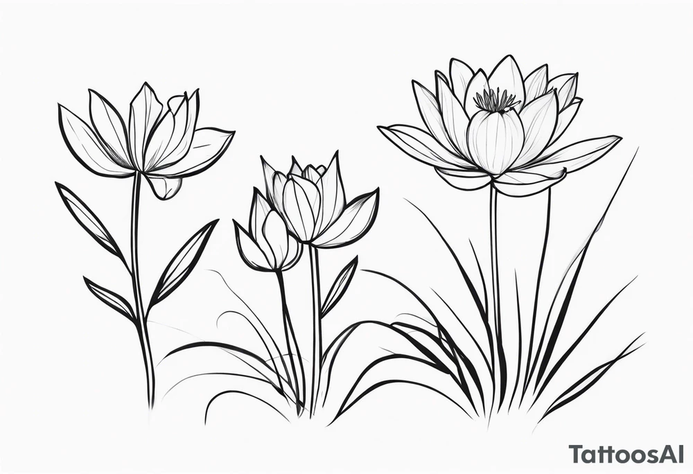 3 simple water lillie’s in a row becoming more bloomed tattoo idea