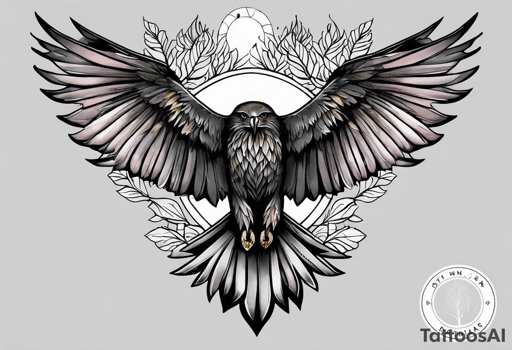 Small inside arm tattoo. Black kite (Daya's name), nature (trees/sea), small sunflower. Soft colours tattoo idea
