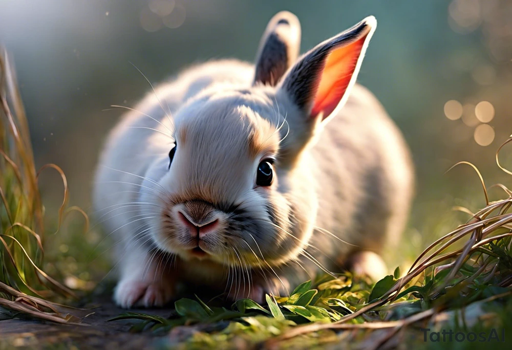 I would like a colorful bunny tattoo for my daughter because she loves bunnies and at the same time she is a pig, I would like the bunny to preferably have some combination with a pig, and then her birthday is April 9, and I would like the bunny to be kind of in the style of something like Iron Man, with the number 0409 on the armor. I'm more of a geometric person myself so I'd like her to not be a full pattern but cut by diamonds or triangles

Translated with www.DeepL.com/Translator (free version) tattoo idea