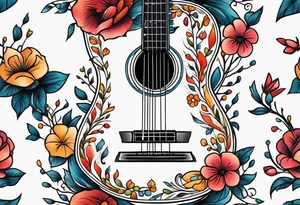 guitar with flowers simple design traditional vintage tattoo idea