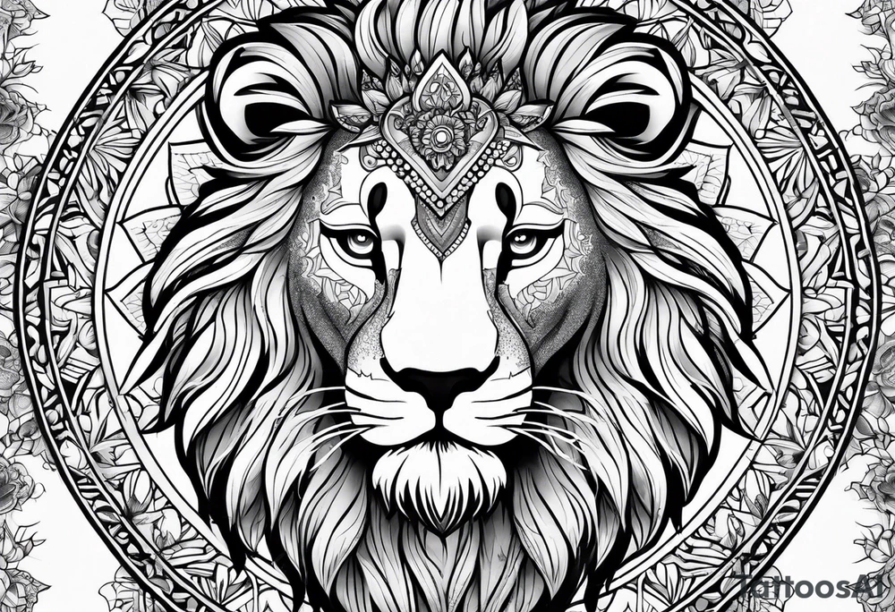 Lion mandala flowers tattoo idea