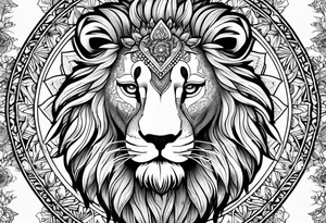 Lion mandala flowers tattoo idea