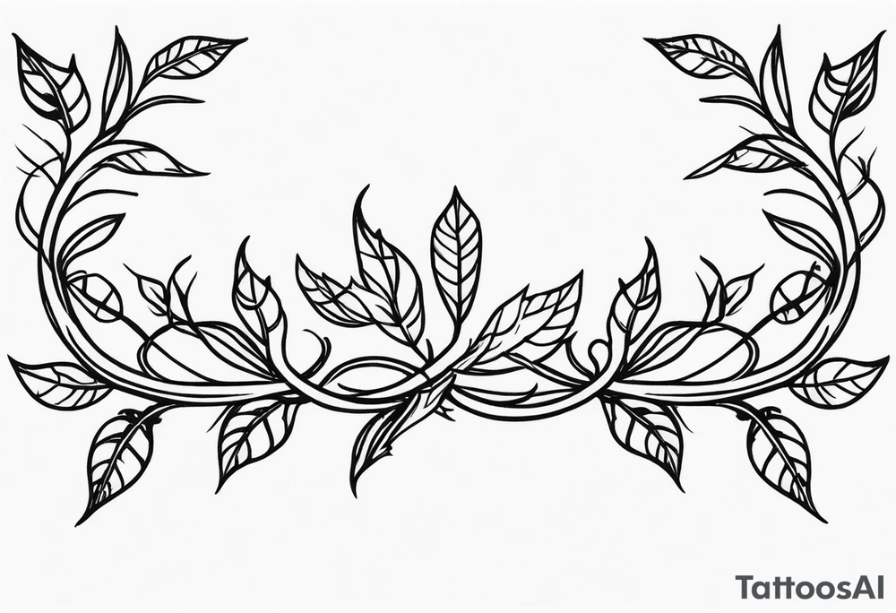 Long straight black and white vines with thorns tattoo idea
