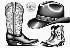 ADD the following three things: mens boots, womens flip flops and a cowboyhat. tattoo idea