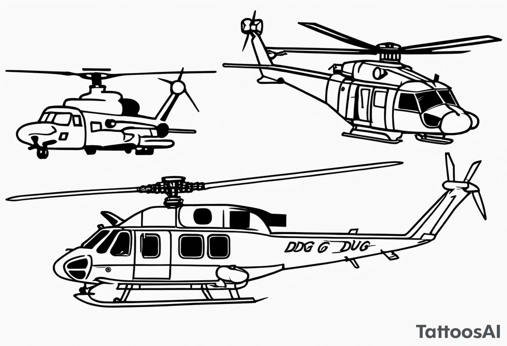 submairne on left with helicopter above it, carrier in center, DDG on the right with jet above it tattoo idea
