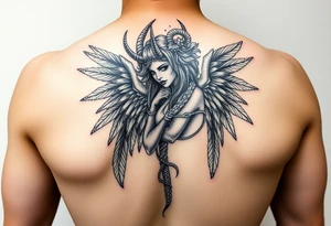 Woman Harpy with horns and lots of feathers tattoo idea