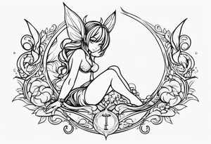 A fairy with a tail inspired by the logo of the show called Fairy Tail in a fetal position tattoo idea