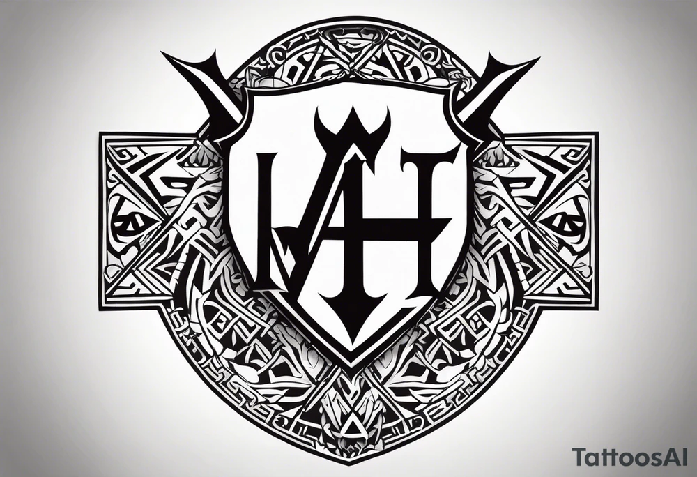 Valhalla sword shield lion 
 axe Valknut tattoo idea
