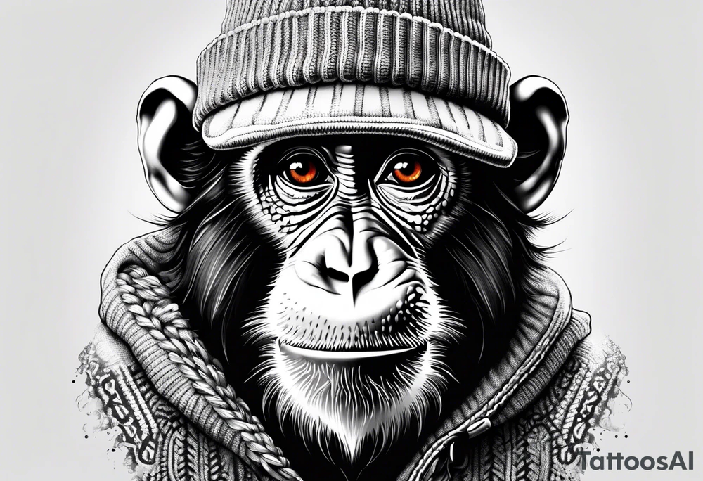 Monkey with a sweater and hat tattoo idea